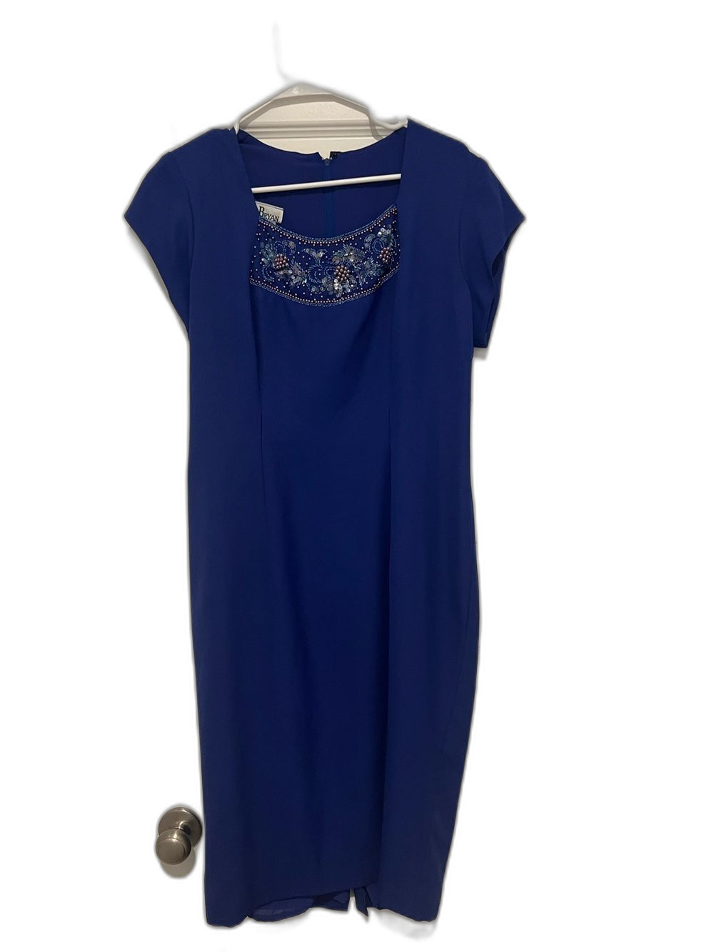 Jack Bryan Blue Beaded Floral Dress Size 14 Short Sleeve